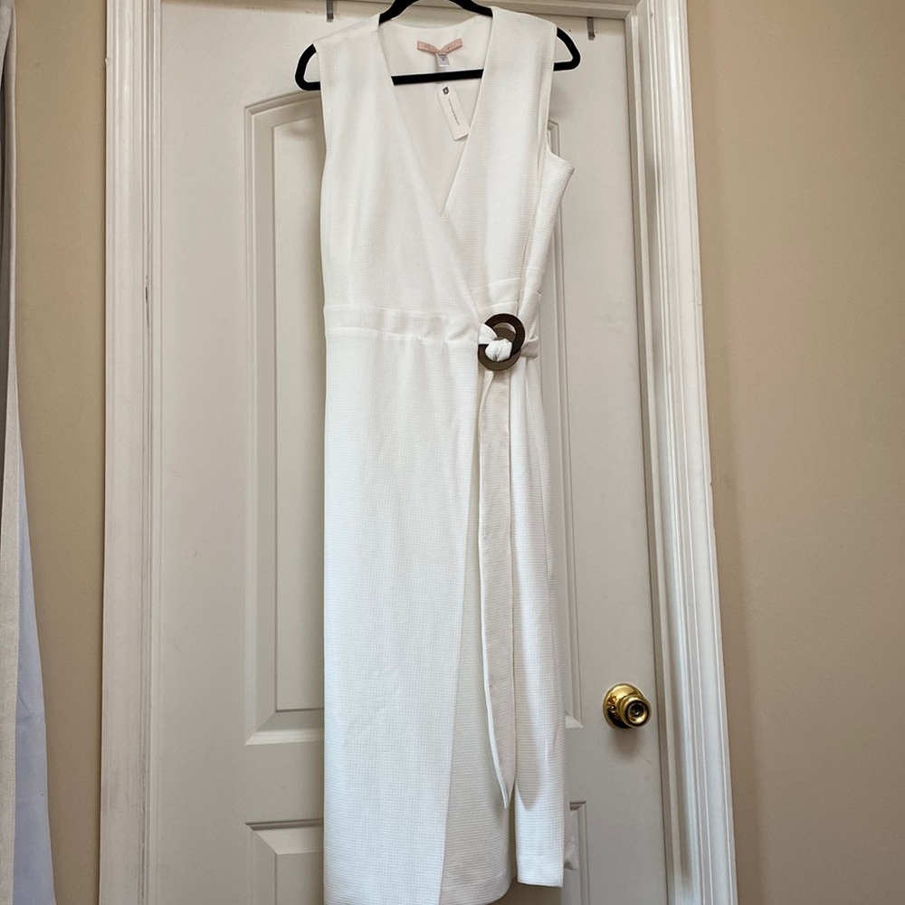 Anthropologie midi wrap dress with wood closure, size XL, new with tags